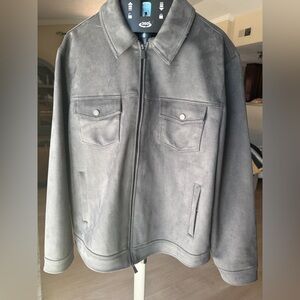 Elie Tahari Men's Gray Suede Zip Jacket